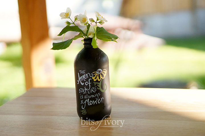 Chalkboard bottles painted with chalkboard paint from bitsofivory.com