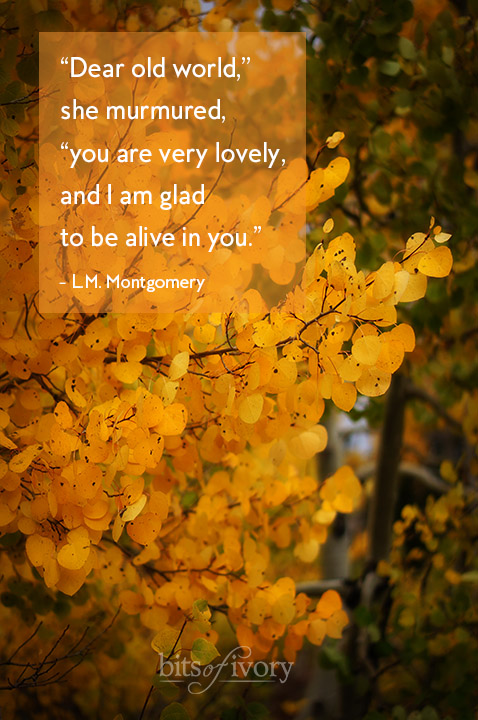 Photo of autumn leaves with quote from Anne of Green Gables