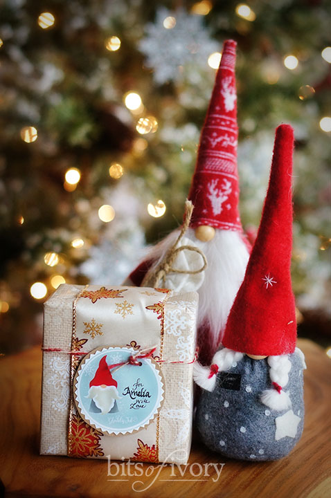 Wrapped Christmas Gift with Printable Tag - Danish Nisse