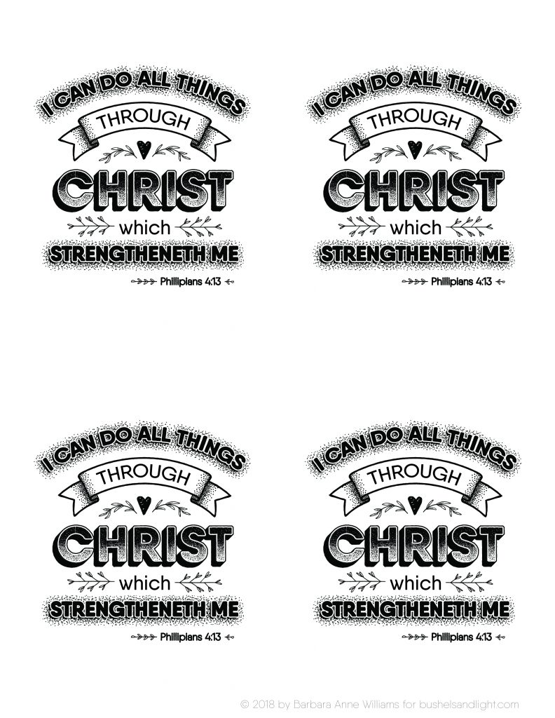 Quarter sheet printable "I can do all things through Christ which strengtheneth me"